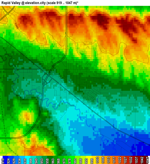 Rapid Valley elevation map