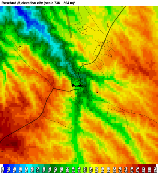 Rosebud elevation map