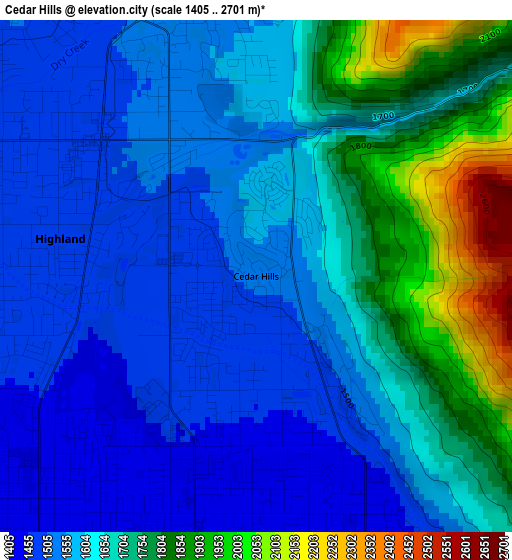 Cedar Hills elevation map