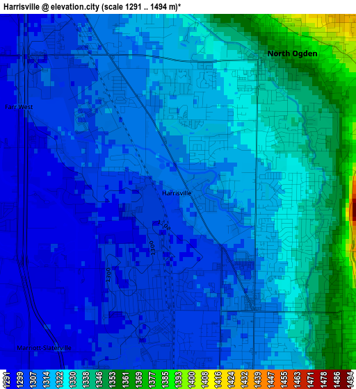 Harrisville elevation map