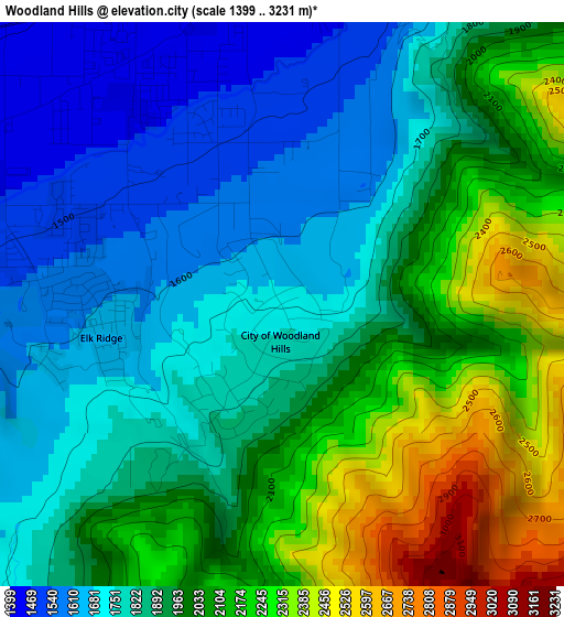 Woodland Hills elevation map