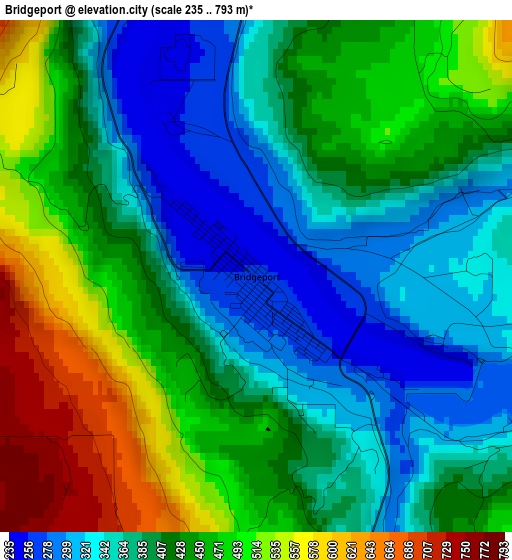 Bridgeport elevation map