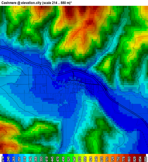 Cashmere elevation map