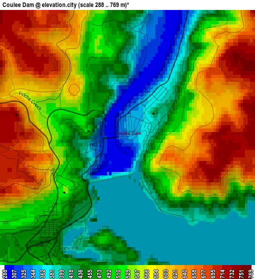 Coulee Dam elevation map