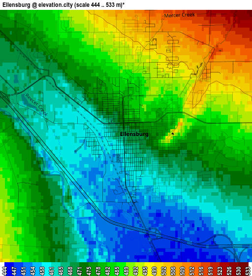 Ellensburg elevation map