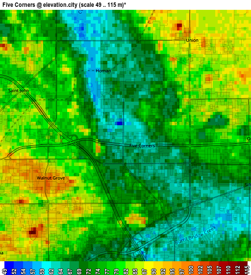 Five Corners elevation map