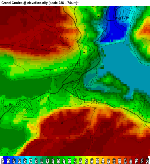 Grand Coulee elevation map