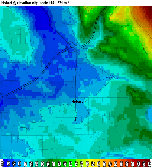 Hobart elevation map