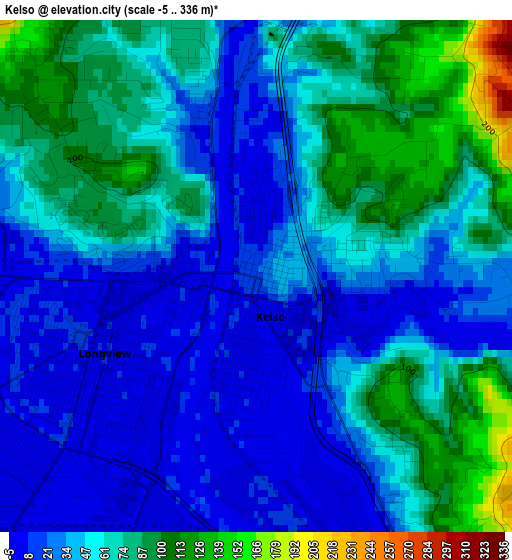 Kelso elevation map