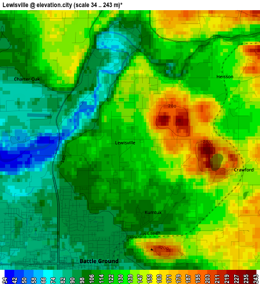 Lewisville elevation map