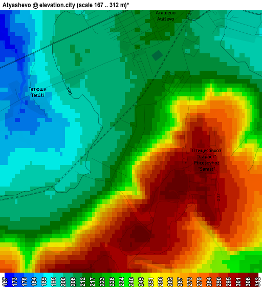 Atyashevo elevation map