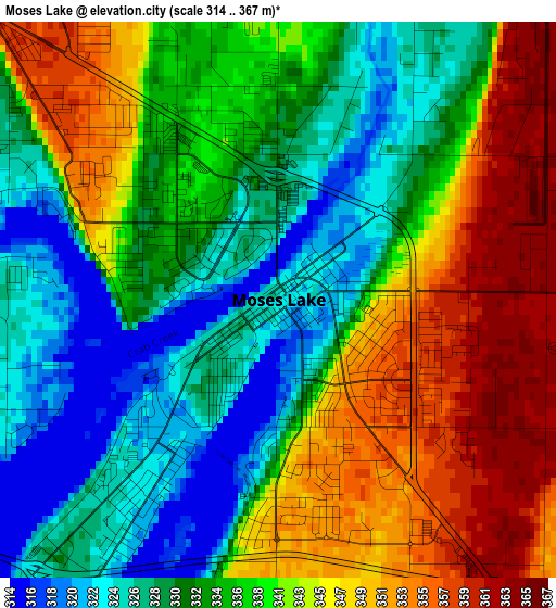 Moses Lake elevation map