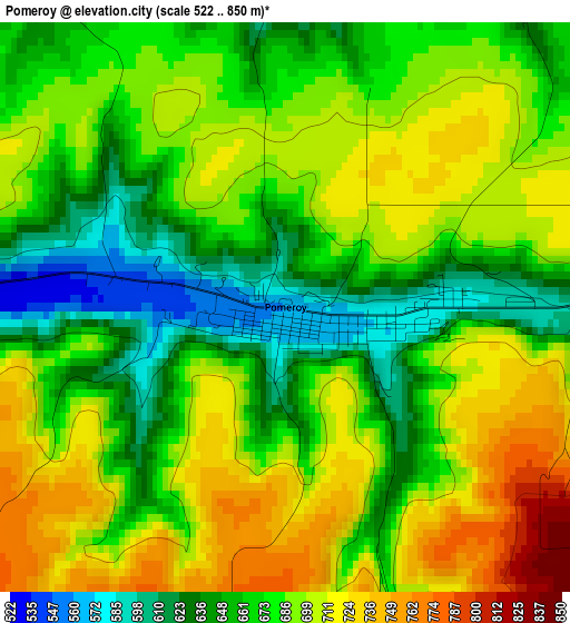 Pomeroy elevation map