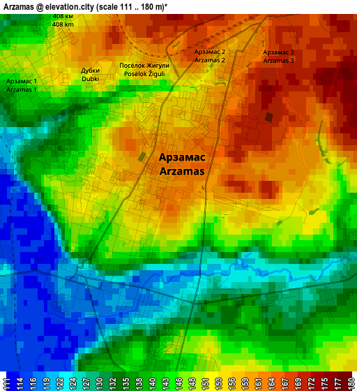 Arzamas elevation map