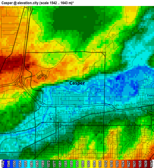 Casper elevation map