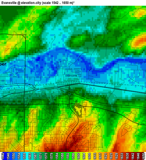 Evansville elevation map