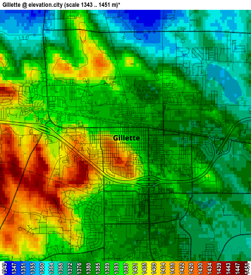 Gillette elevation map