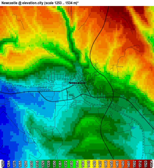 Newcastle elevation map