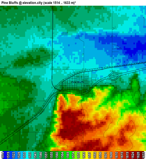 Pine Bluffs elevation map