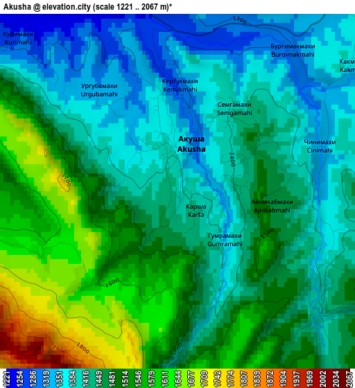 Akusha elevation map