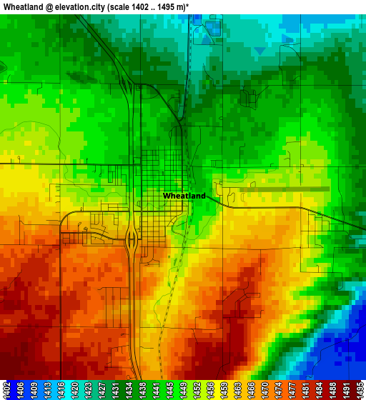 Wheatland elevation map