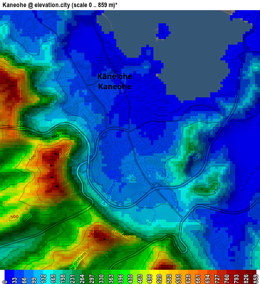 Kaneohe elevation map