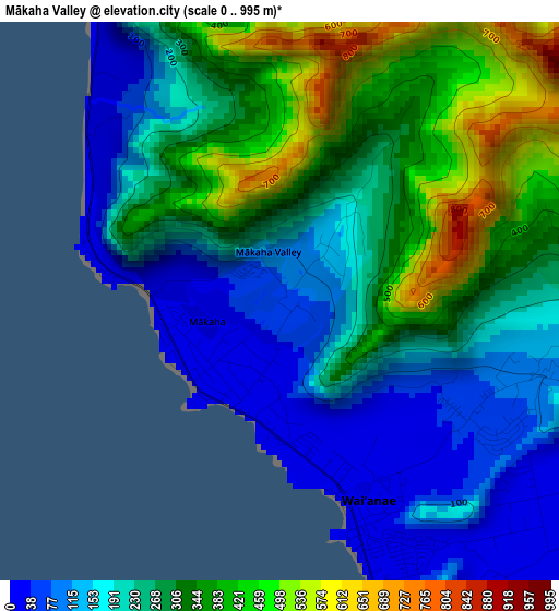 Mākaha Valley elevation map