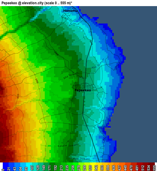 Pepeekeo elevation map