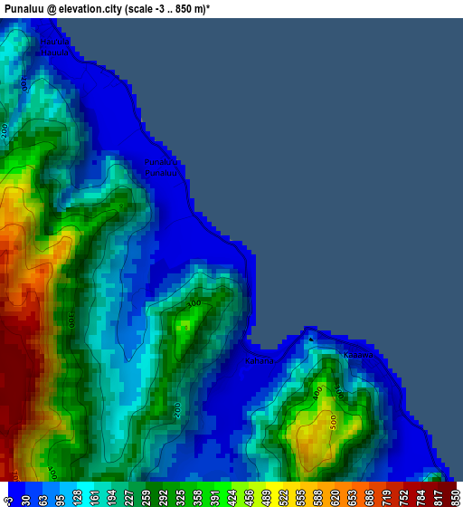 Punaluu elevation map