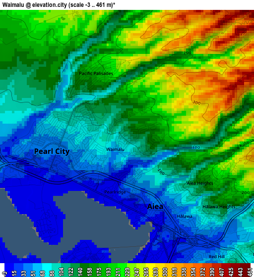 Waimalu elevation map