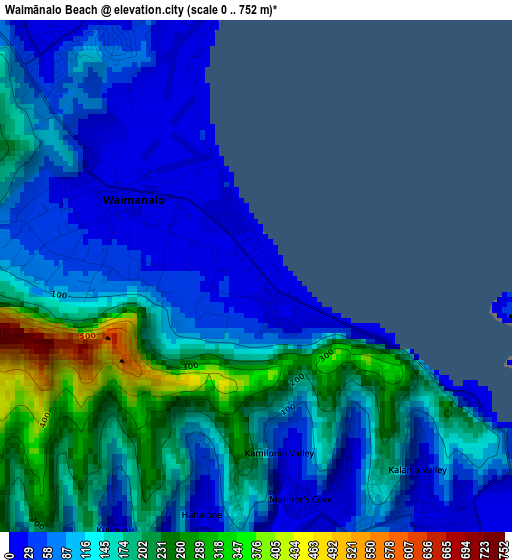 Waimānalo Beach elevation map