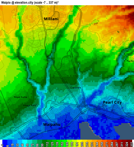 Waipio elevation map