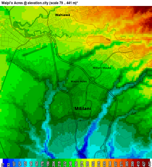 Waipi‘o Acres elevation map