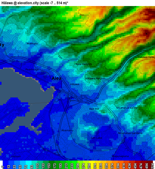 Hālawa elevation map