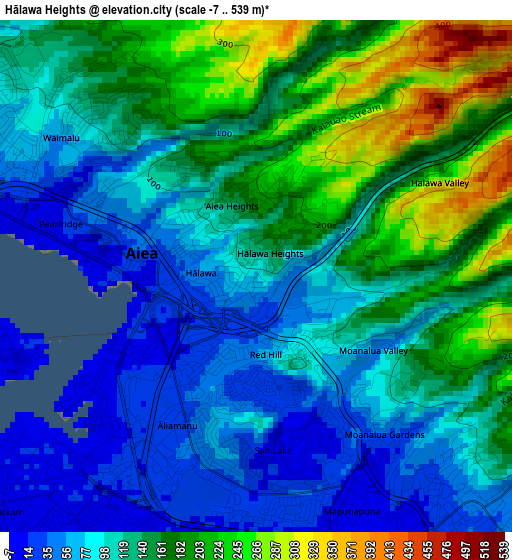 Hālawa Heights elevation map