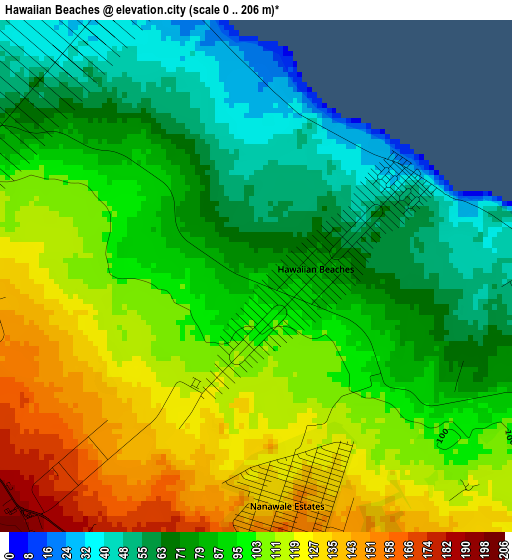 Hawaiian Beaches elevation map