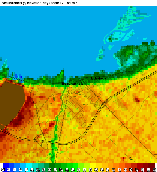 Beauharnois elevation map