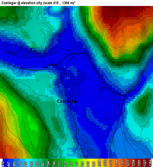 Castlegar elevation map