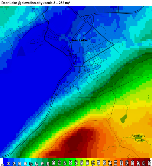 Deer Lake elevation map