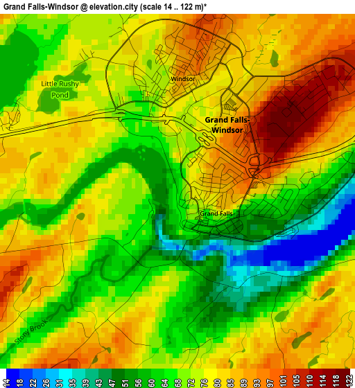 Grand Falls-Windsor elevation map