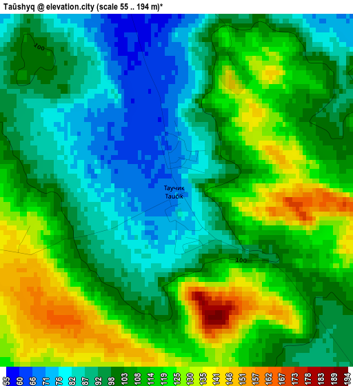 Taūshyq elevation map