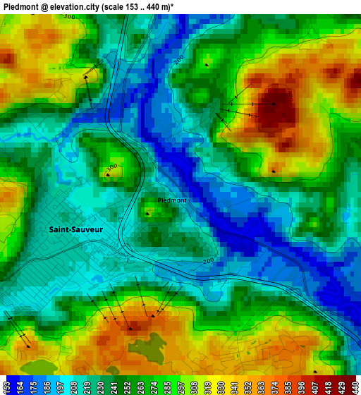 Piedmont elevation map