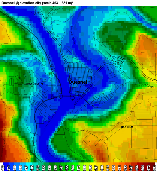 Quesnel elevation map