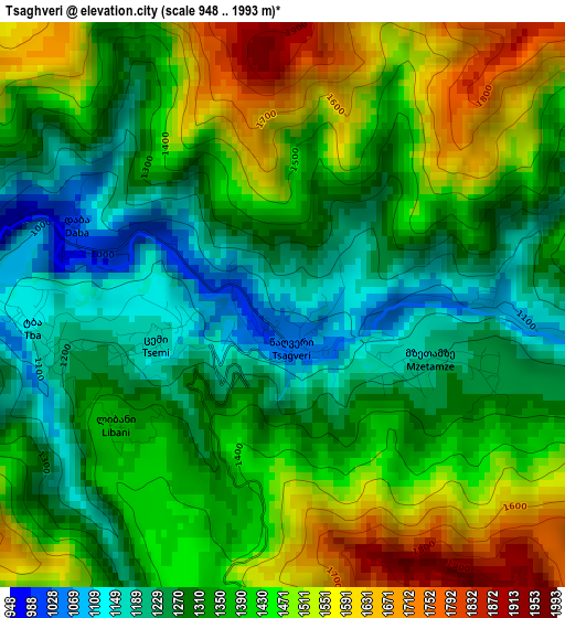 Tsaghveri elevation map