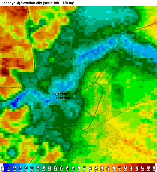 Lebedyn elevation map