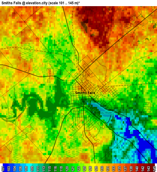 Smiths Falls elevation map