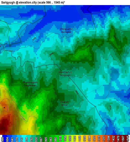 Sarigyugh elevation map