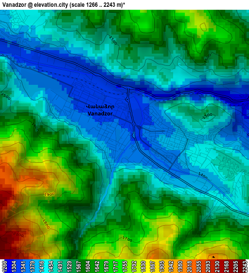 Vanadzor elevation map