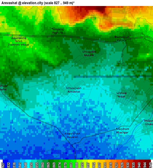 Arevashat elevation map