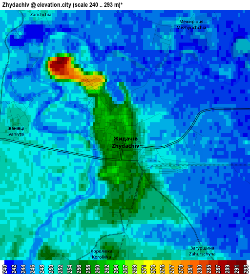 Zhydachiv elevation map